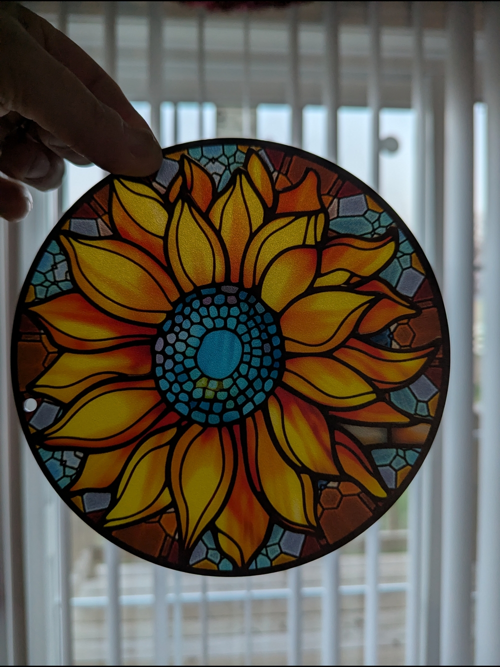 Sunflower Acrylic Stained-Glass Style Window Art - Yellow & Blue